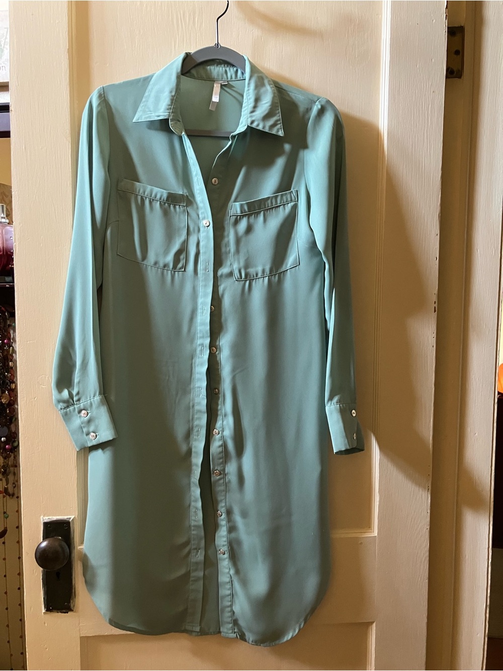 Mono B Mint Green Long Sleeve Shirt Dress